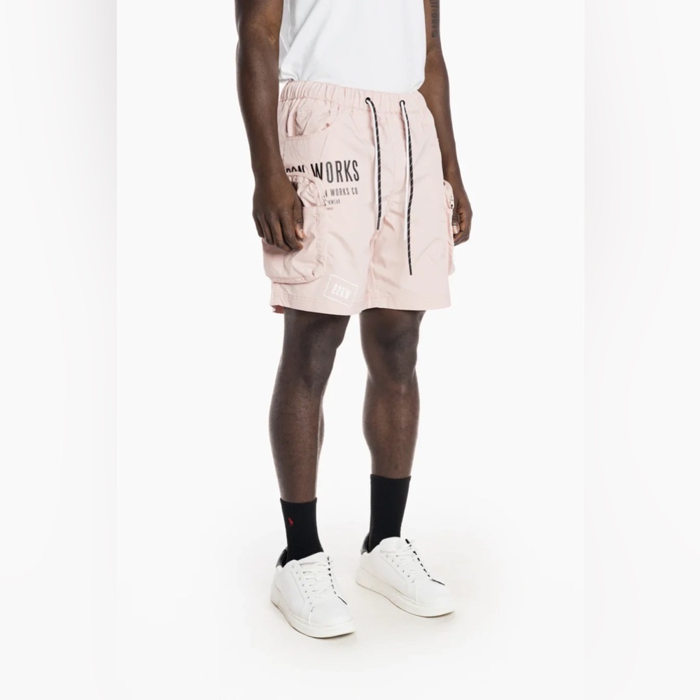 Smoke Rise Men’s Printed Utility Lounge Windbreaker Pink Black Shorts Size L